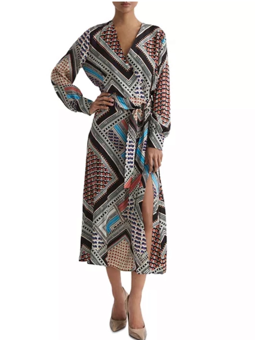 Reiss Alegra Scarf Print Midi Dress
